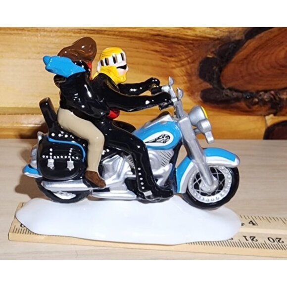Dept 56 Two for the Road Harley Davidson Motorcycle 54939 Snow Village Blue - Picture 9 of 13